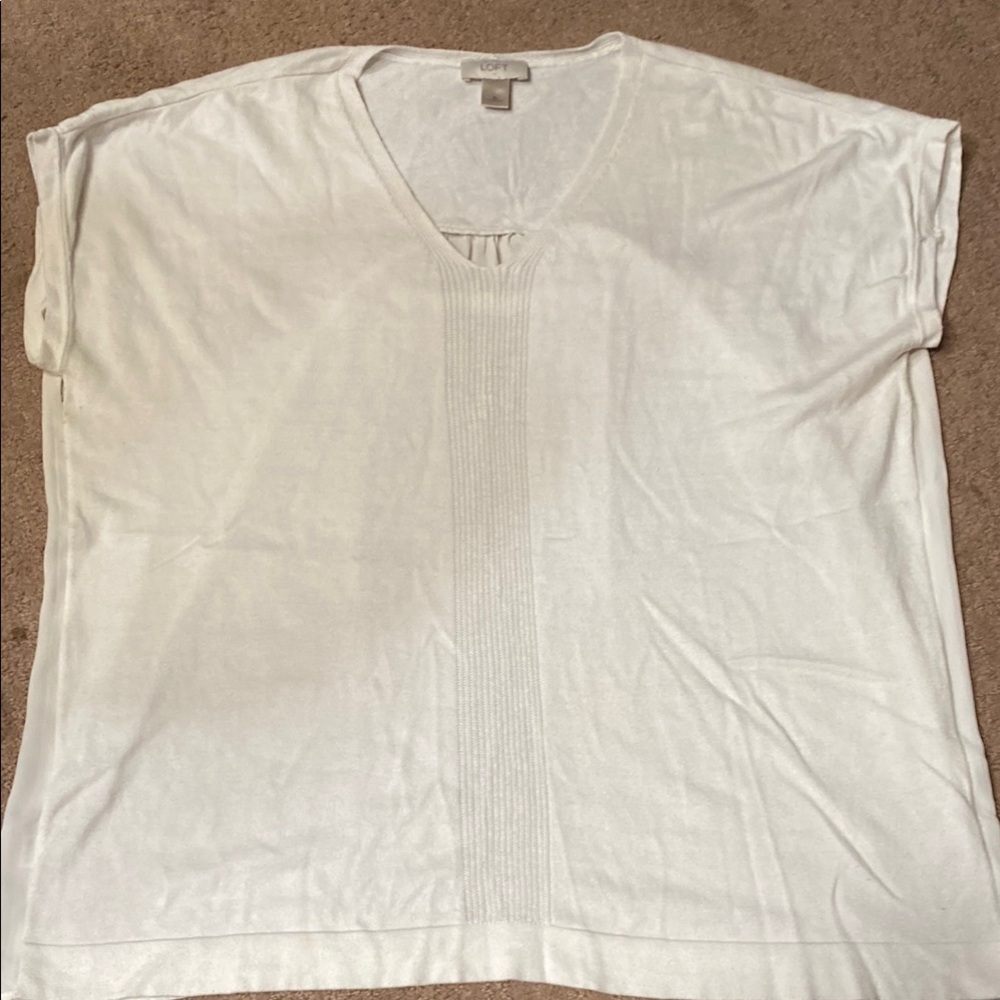 Semi-Sheer White Knit V-Neck XL Top  Tunic Cotton Blend Fall
